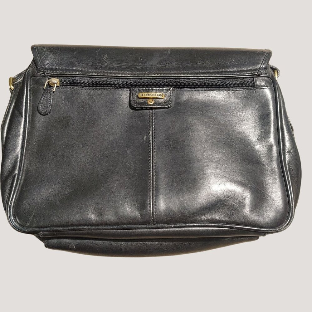 Hidesign Black Premium Leather Crossbody Bag Zip Adjustable Strap Compartments